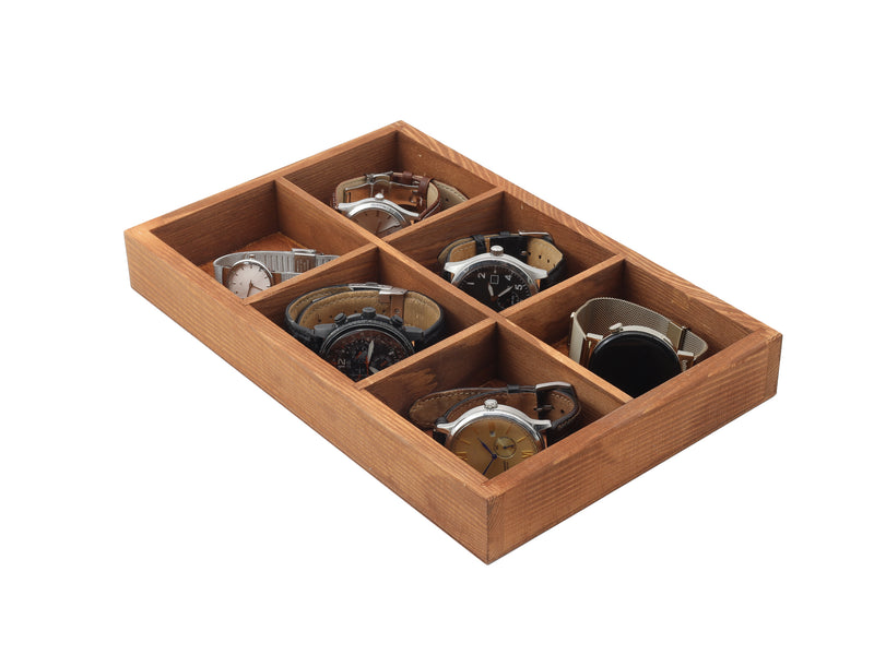 Wooden Display Box with 6 Compartments Stained Brown (Teak)