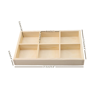 Wooden Display Box with 6 Compartments Natural Color Unfinished