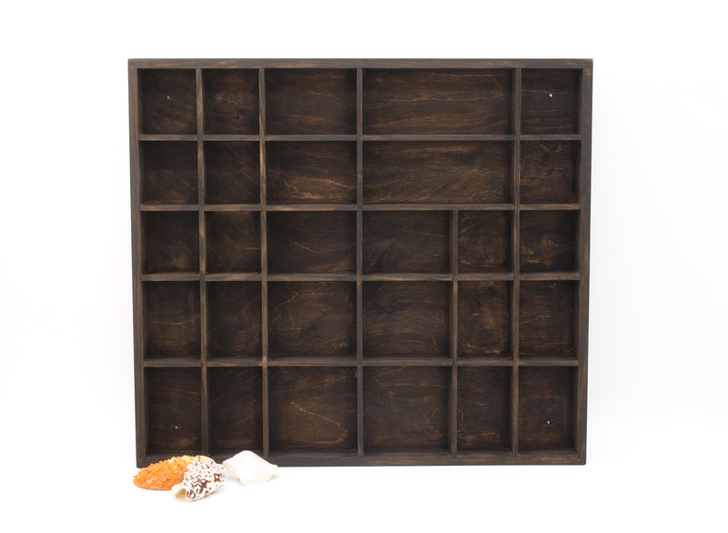 Wooden Display Box with 28 Compartments Stained Dark Brown (Venge)