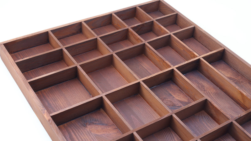 Wooden Display Box with 28 Compartments Stained Brown (Teak)