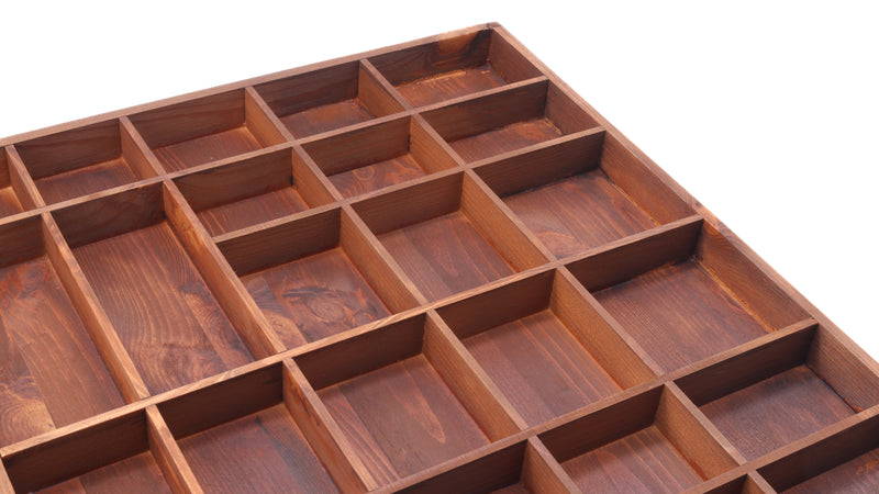 Wooden Display Box with 28 Compartments Stained Brown (Teak)