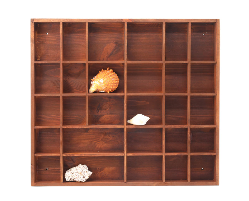 Wooden Display Box with 28 Compartments Stained Brown (Teak)