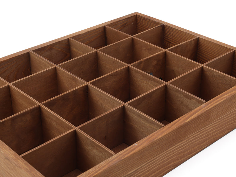 Wooden Display Box with 20 Compartments Stained Brown (Teak)