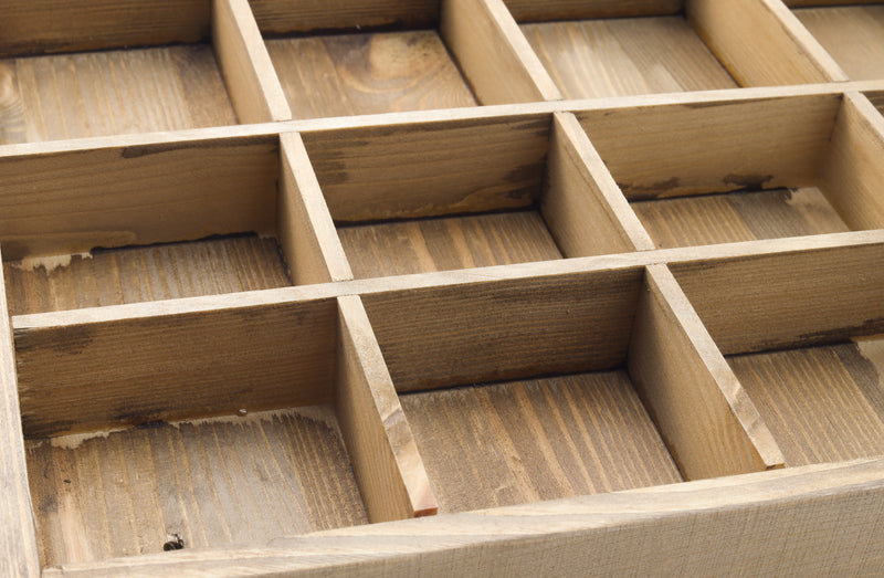 Wooden Display Box with 28 Compartments Stained Light Brown (Oak)