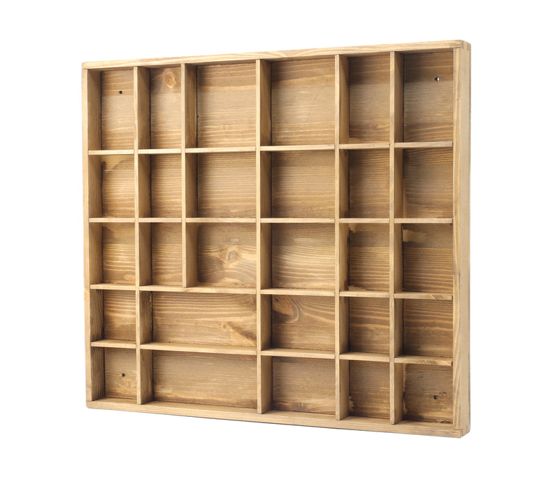 Wooden Display Box with 28 Compartments Stained Light Brown (Oak)