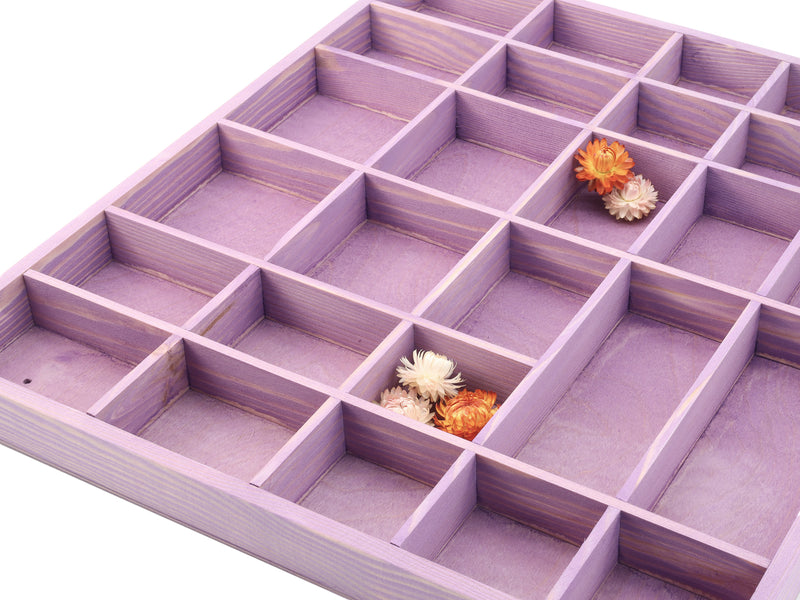 Wooden Display Box with 28 Compartments Stained Lavender