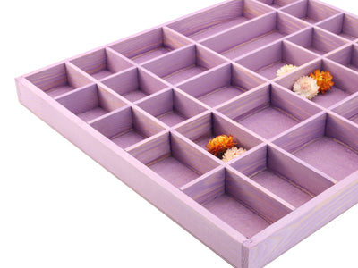 Wooden Display Box with 28 Compartments Stained Lavender