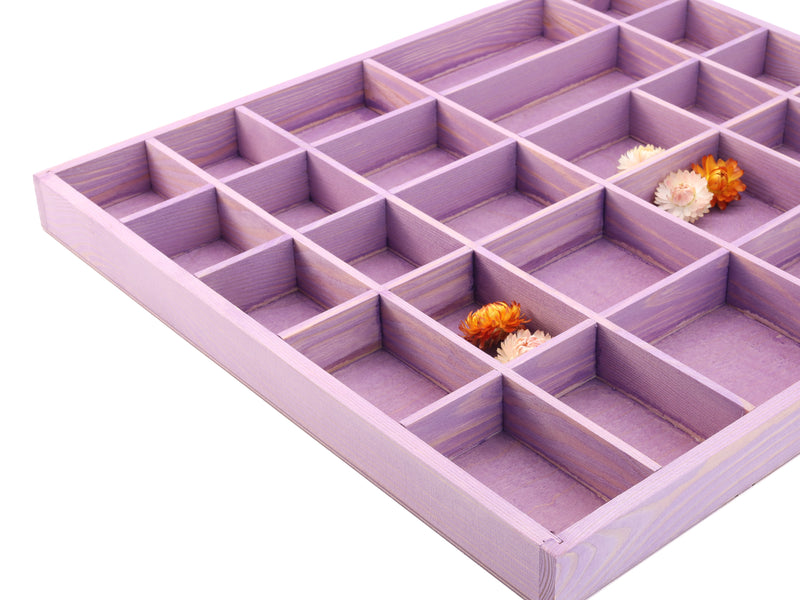 Wooden Display Box with 28 Compartments Stained Lavender