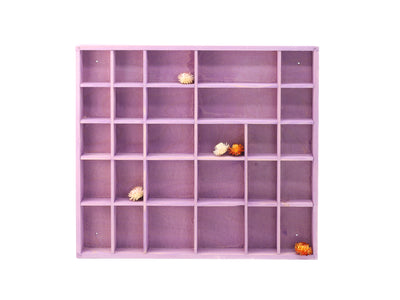 Wooden Display Box with 28 Compartments Stained Lavender