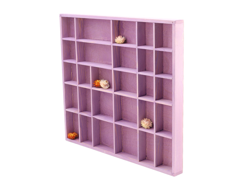 Wooden Display Box with 28 Compartments Stained Lavender