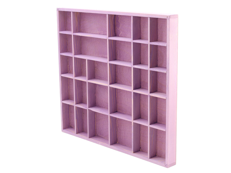 Wooden Display Box with 28 Compartments Stained Lavender