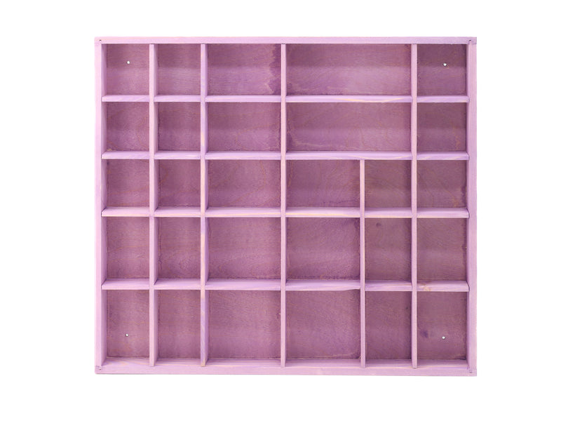 Wooden Display Box with 28 Compartments Stained Lavender