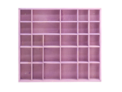 Wooden Display Box with 28 Compartments Stained Lavender