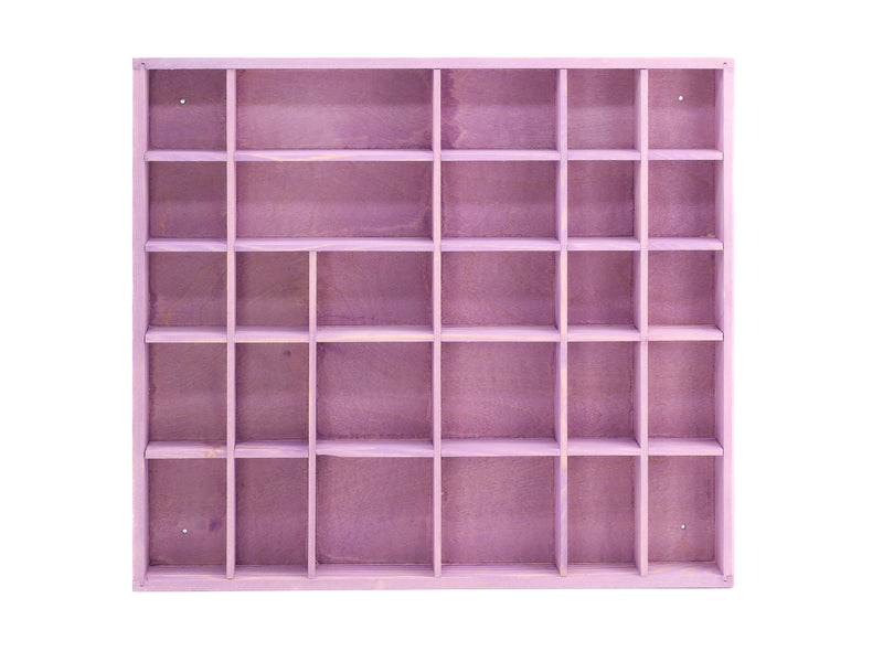 Wooden Display Box with 28 Compartments Stained Lavender