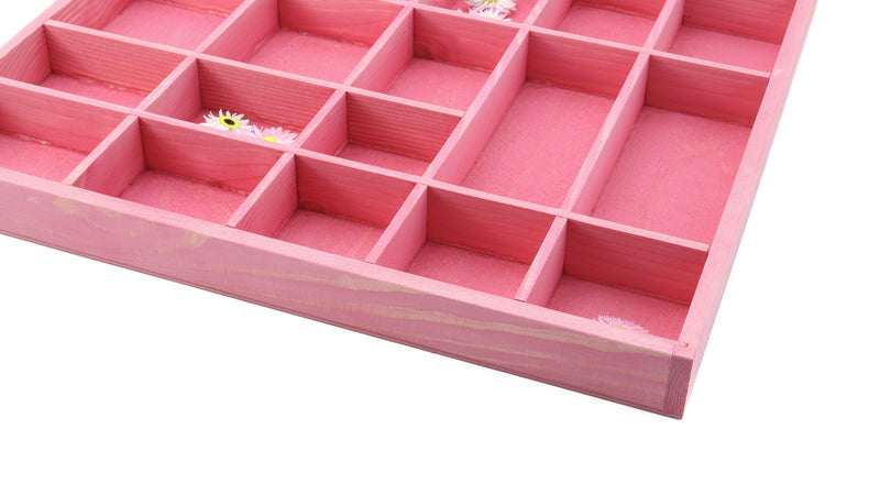 Wooden Display Box with 28 Compartments Stained Pink