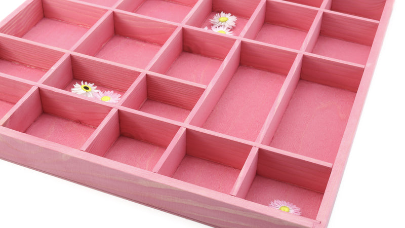 Wooden Display Box with 28 Compartments Stained Pink