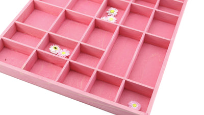 Wooden Display Box with 28 Compartments Stained Pink