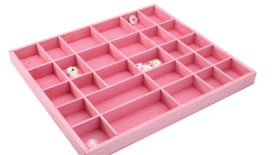 Wooden Display Box with 28 Compartments Stained Pink