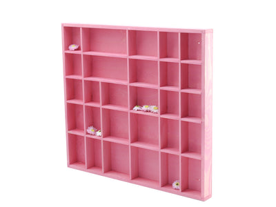 Wooden Display Box with 28 Compartments Stained Pink