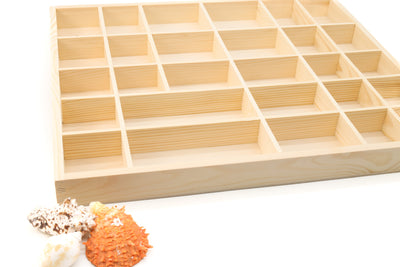 Wooden Display Box with 28 Compartments Unfinished