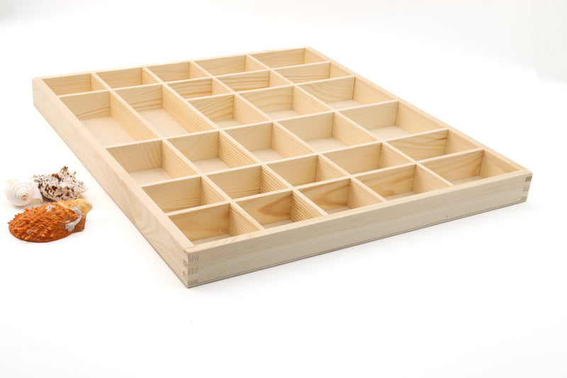 Wooden Display Box with 28 Compartments Unfinished