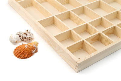 Wooden Display Box with 28 Compartments Unfinished