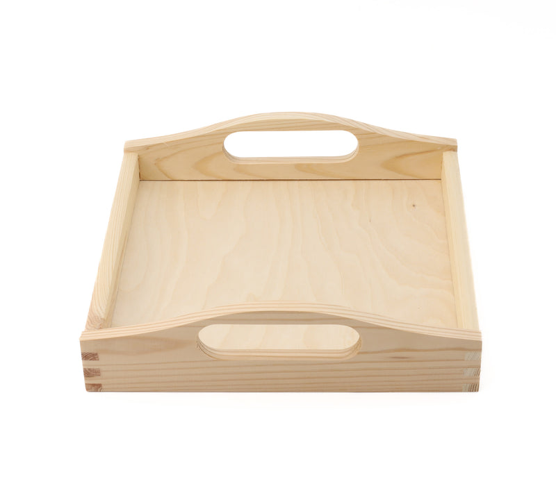 Unfinished Wooden Square Tray with Handles