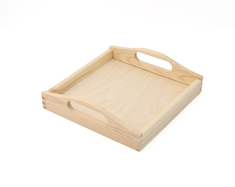 Unfinished Wooden Square Tray with Handles