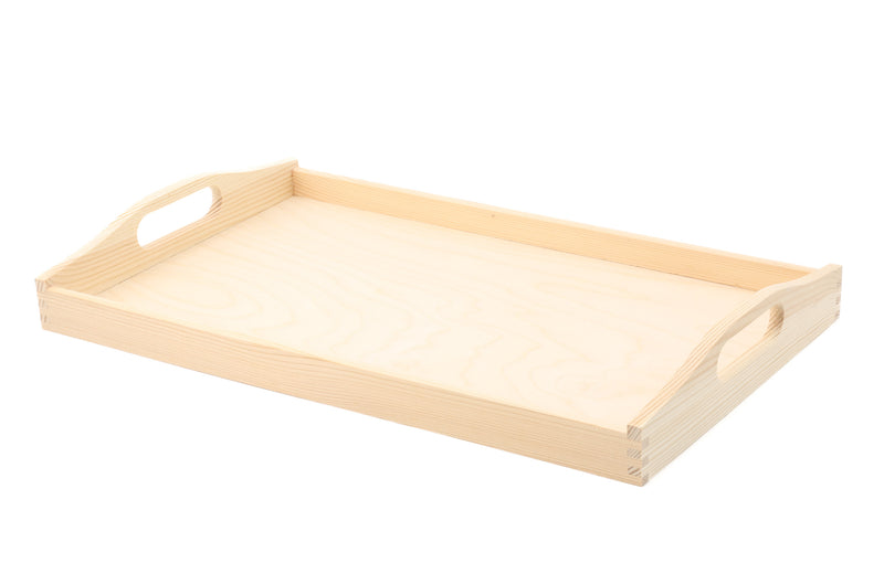 Unfinished Wooden Large Rectangle Tray with Handles