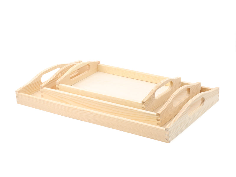 Unfinished Wooden Large Rectangle Tray with Handles