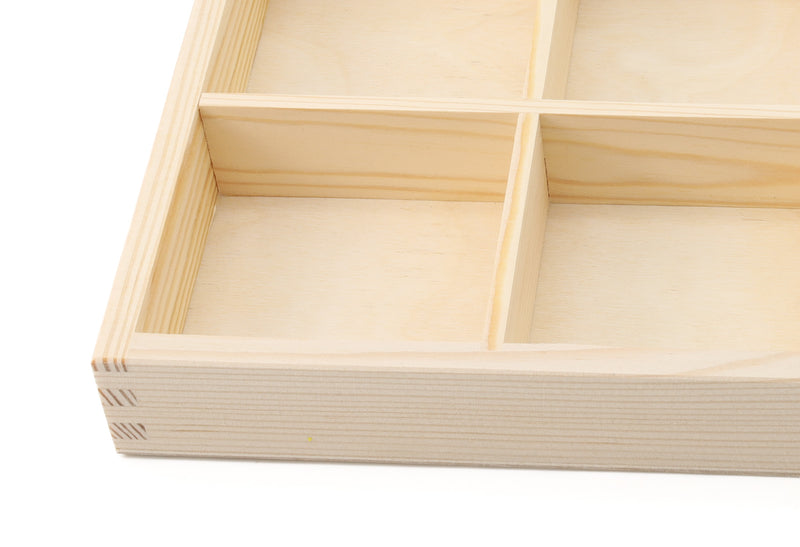 Wooden Display Box with 6 Compartments Natural Color Unfinished