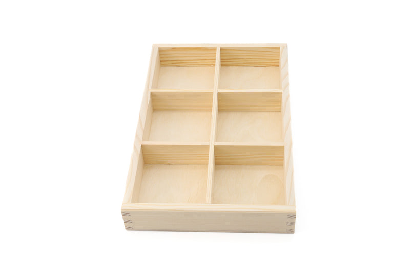 Wooden Display Box with 6 Compartments Natural Color Unfinished