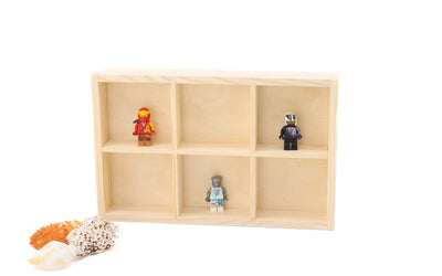 Wooden Display Box with 6 Compartments Natural Color Unfinished