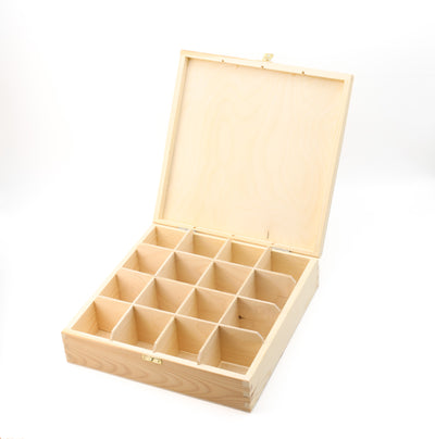 Unfinished Wooden Tea Bag Box with 16 Compartments with Latch