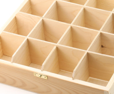 Unfinished Wooden Tea Bag Box with 16 Compartments with Latch