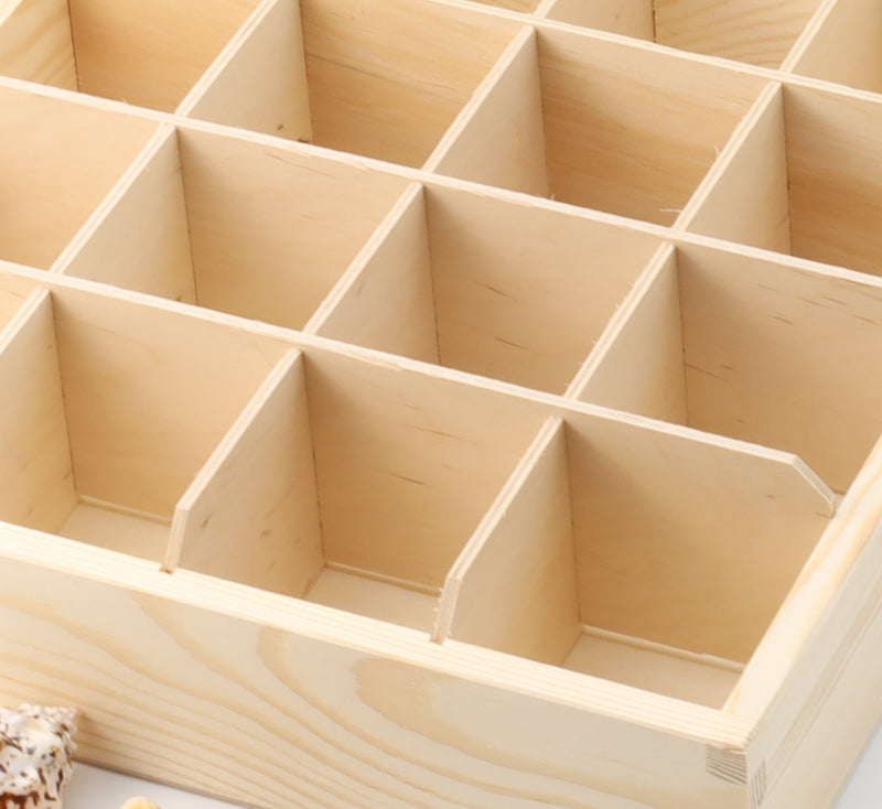 Unfinished Wooden Tea Bag Box with 16 Compartments