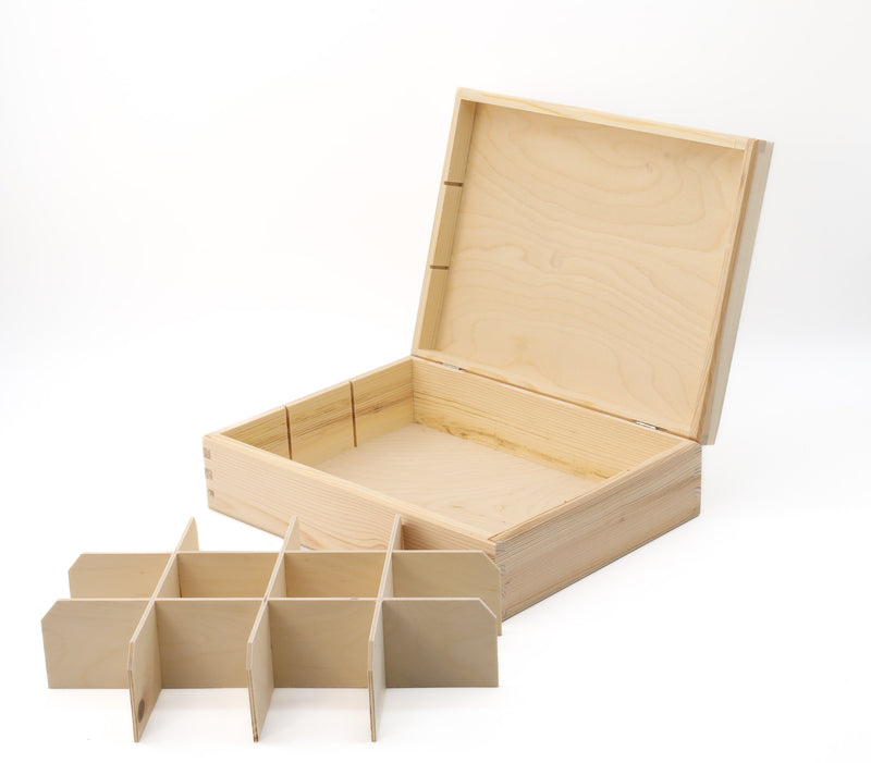 Unfinished Wooden Tea Bag Box with 12 Compartments