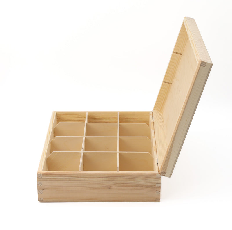 Unfinished Wooden Tea Bag Box with 12 Compartments