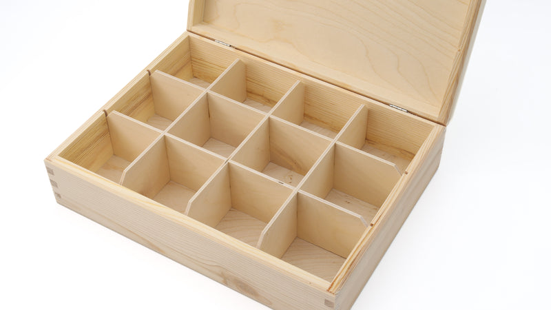 Unfinished Wooden Tea Bag Box with 12 Compartments