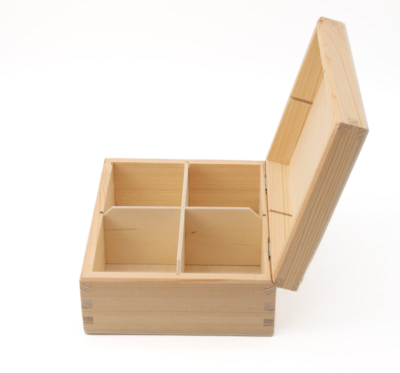 Unfinished Wooden Tea Bag Box with 4 Compartments