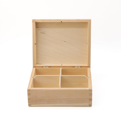 Unfinished Wooden Tea Bag Box with 4 Compartments