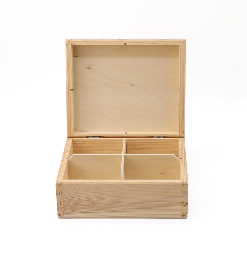 Unfinished Wooden Tea Bag Box with 4 Compartments