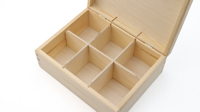 Unfinshed Wooden Tea Bag Box with 6 Compartments