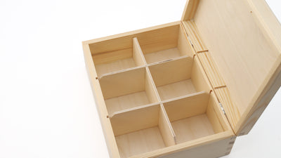 Unfinshed Wooden Tea Bag Box with 6 Compartments