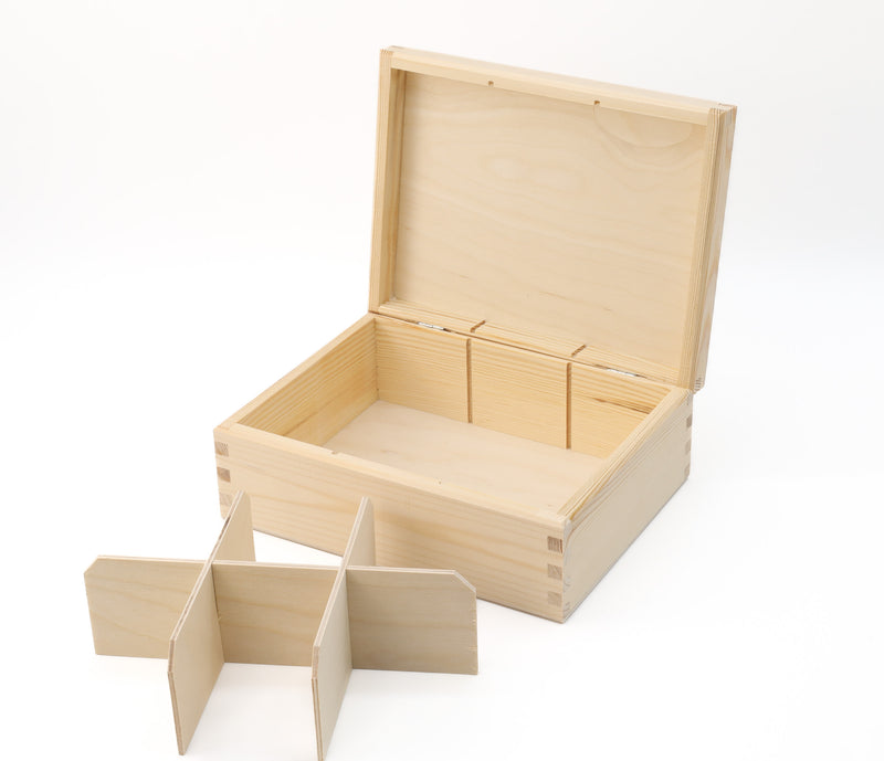 Unfinshed Wooden Tea Bag Box with 6 Compartments