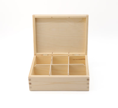 Unfinshed Wooden Tea Bag Box with 6 Compartments