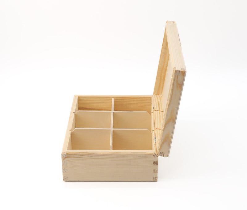 Unfinshed Wooden Tea Bag Box with 6 Compartments