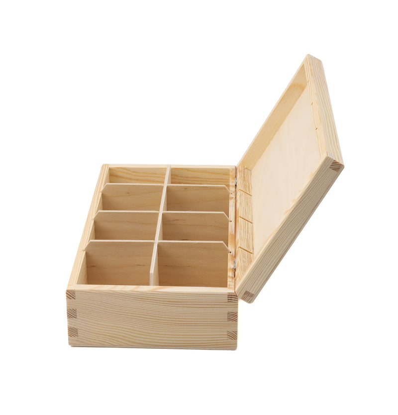 Unfinshed Wooden Tea Bag Box with 8 Compartments