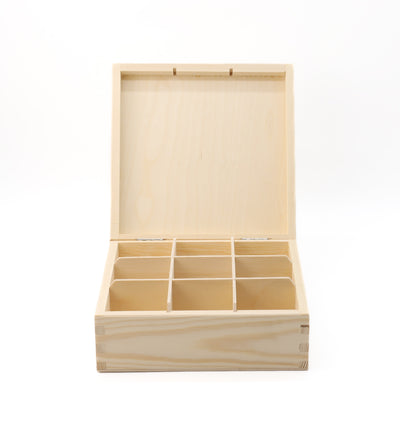 Unfinished Wooden Tea Bag Box with 9 Compartments